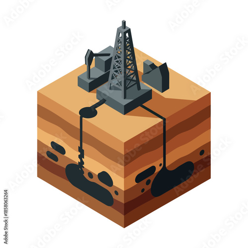 Oil Rig Extraction Process Illustration.