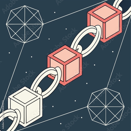 Isometric Abstract Blockchain Network Cubes Chain Connection
