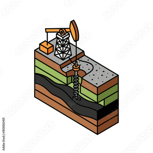 Oil Rig Drilling into Earth Layers.