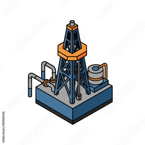 Oil Rig Structure with Pipes and Tank.