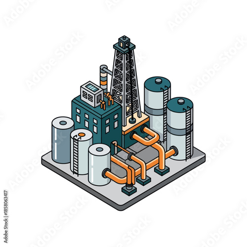 Industrial Factory with Pipes and Tanks.