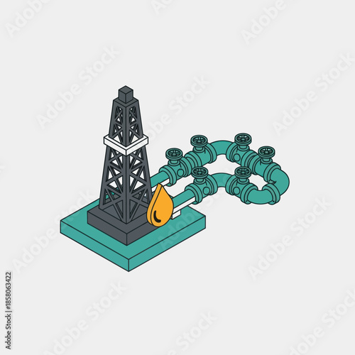 Oil Rig with Pipelines and Valve.