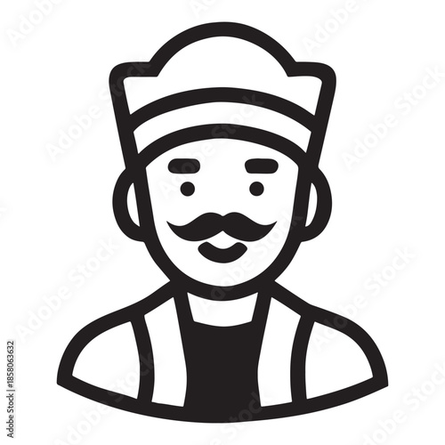 A cute vector illustration of a happy cartoon character chef and a funny smiling dog wearing a monster mask with sharp teeth for a comic Halloween art design