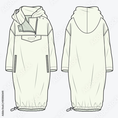 Rain coat vector design technical flat drawing by adobe illustrator.