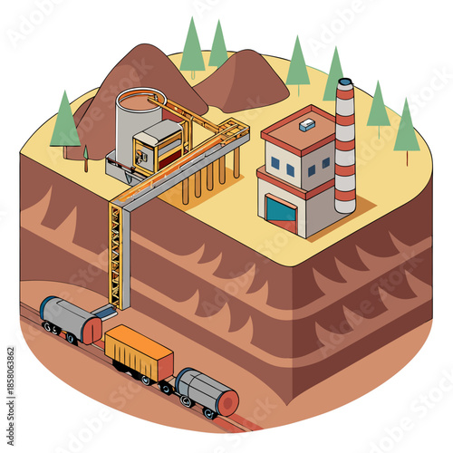 Isometric Illustration of an Industrial Mining and Processing Plant