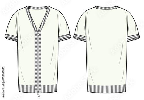 Cardigan sweater vector design mockup template technical flat sketch.