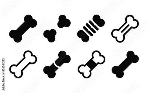 Vector art of collection of dog bones in various styles and orientations