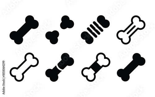 Vector art of collection of dog bones in various styles and orientations