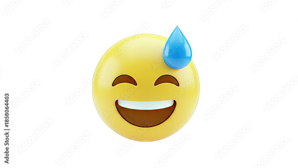 Fototapeta premium Sweating Emoji Laughing on White Background