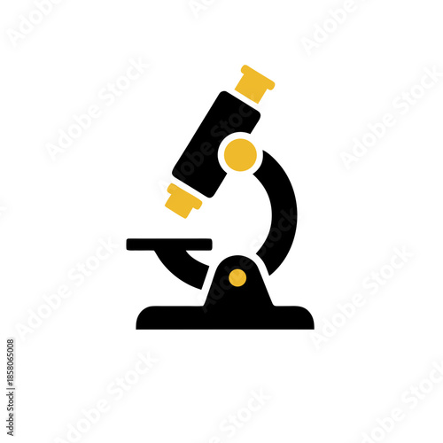 Sleek vector microscope icon in black and gold, representing scientific research, detailed observation, and discovery in biology, chemistry, and educational laboratory settings