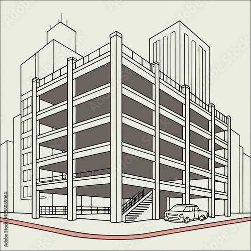 Multistory Parking Garage Architectural Illustration