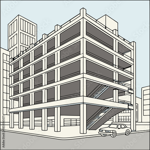 Multistory Parking Garage City Building Illustration