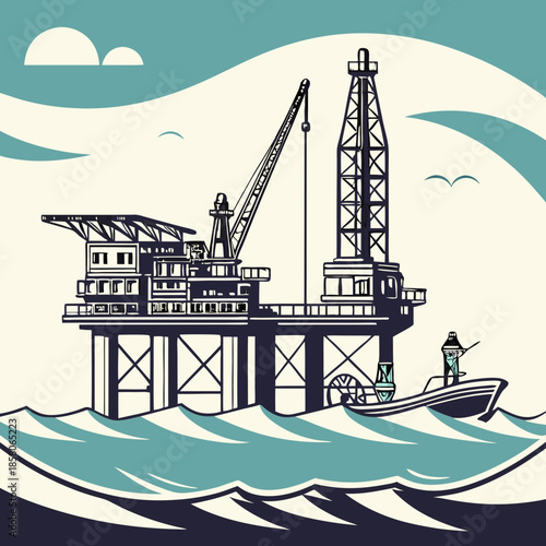 Offshore Oil Rig in the Ocean at Sea