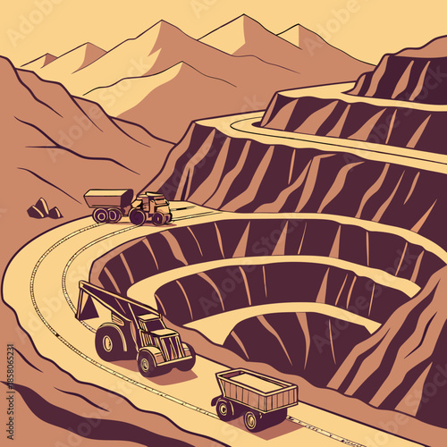 Open Pit Mining Operation in Desert Mountain Range