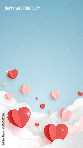 Romantic Valentine's Day Desktop Wallpaper with Cloud Sky, Floating Hearts & Space for Calendar