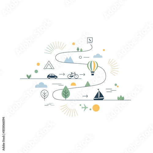 Journey and Adventure Concept with Various Transportation Modes.