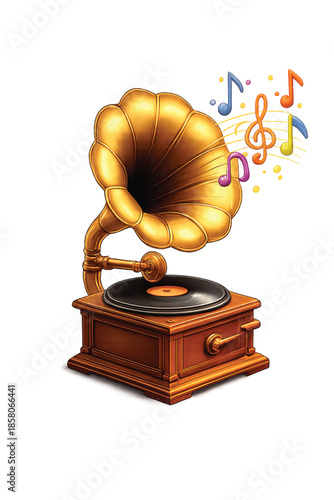 vintage gramophone isolated on white Background