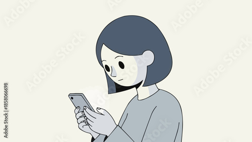 Young woman looking at her smartphone screen with a thoughtful expression.