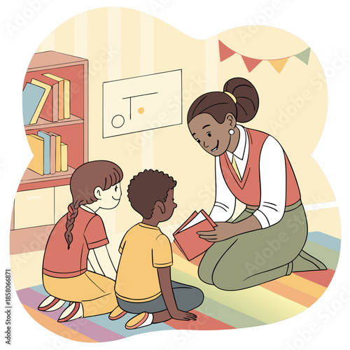 Teacher Reading to Diverse Children in a Classroom