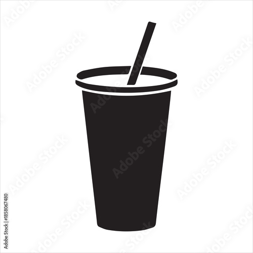 paper straw in cup silhouette vector illustration