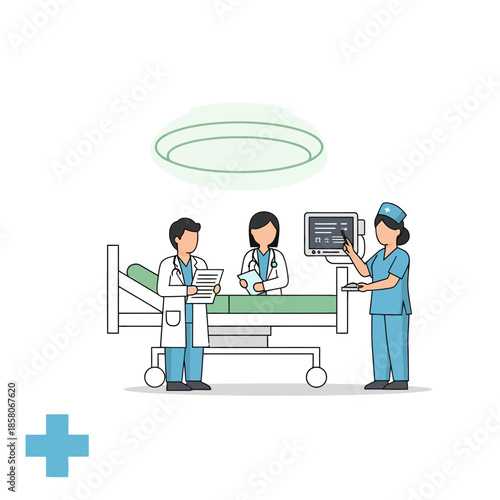 Medical Team Discussing Patient Care in Hospital Room.