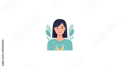 Young Woman with Dark Hair and Green Shirt Holding Small Plant.