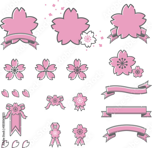 Sakura Flower Vector Elements. Simple and Cute Frame, Banner, and Label Collection