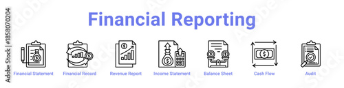 Financial Reporting Icon Banner and Collection