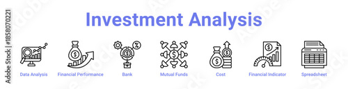 Investment Analysis Icon Banner and Collection