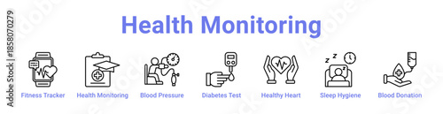 Health Monitoring Icon Banner and Collection