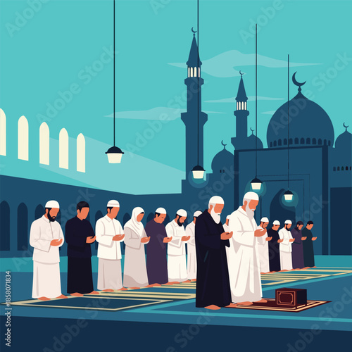 Group of people manages their tasks and schedules around a giant clock symbolizing efficient time management and deadlines.