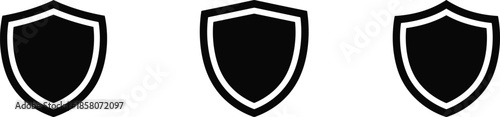 Shield protection icons set representing security defense privacy safety insurance and cybersecurity concept in minimalist black and white style