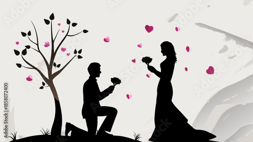 Romantic proposal silhouette isolated on white background