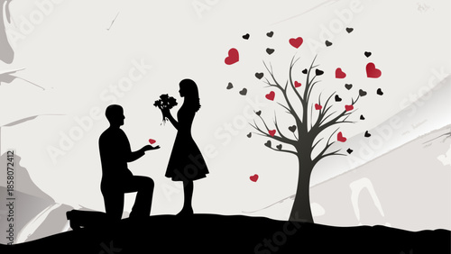 Couple proposal silhouette isolated on white background