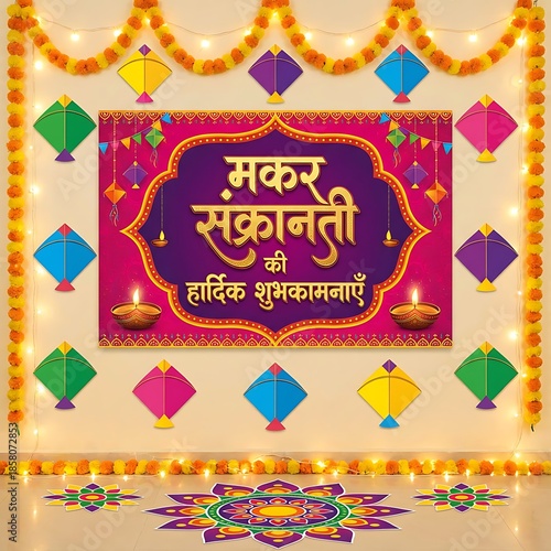 Indian Makar Sankranti Festival Background with Flying Kites