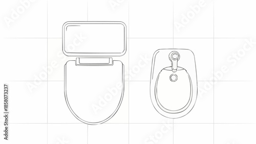 Top view sketch of a toilet and bidet side by side.