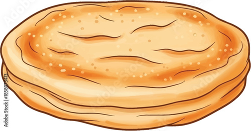 Close-up illustration of a freshly baked, golden-brown, round pastry or biscuit with a textured top, perfect for breakfast or a snack