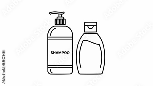 Two bottles of shampoo and conditioner line art illustration.