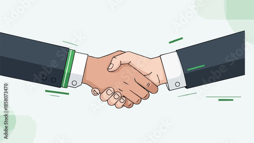 Two business people shaking hands in agreement illustration.