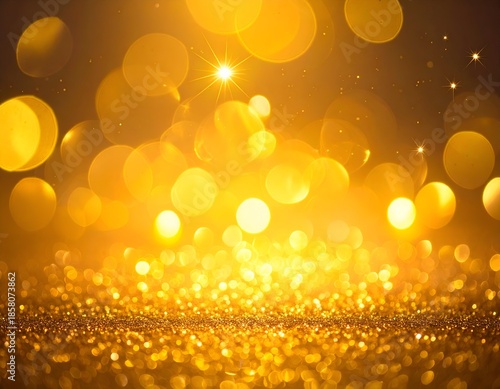 Abstract golden background with sparkling glitter and soft bokeh. Festive and celebratory