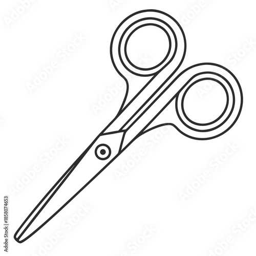 Surgical Scissors: Minimalist linear illustration. Surgical scissors, a precise tool for intricate procedures, rest against a clean backdrop.  