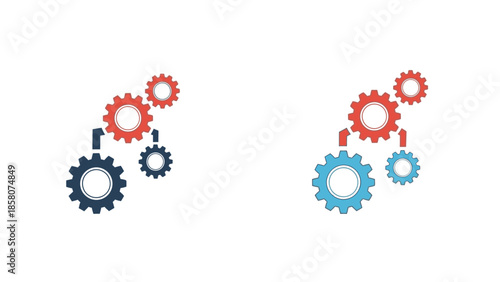 Infographic illustration of interconnected colorful gear mechanisms on a white background with a technological theme.