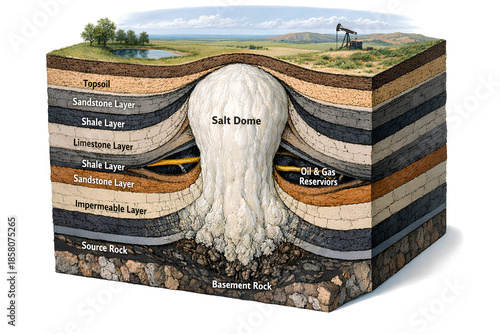 Salt Dome Diapir Intruding Sedimentary Rock Layers Geological Diagram