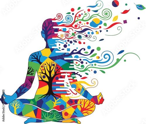 Person meditating colorful