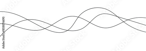 Black abstract wave thin curved lines background for design element and project work. Isolated on white background.