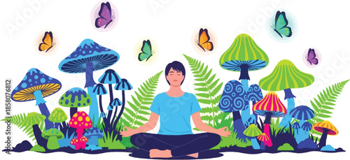 Person meditating in nature