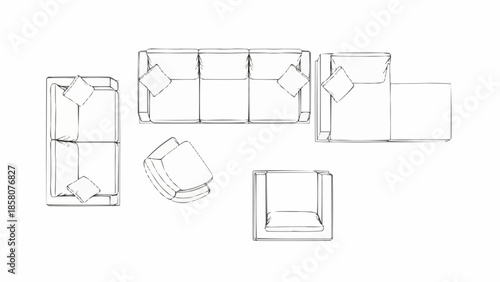 Top view furniture layout plan for a modern living room.