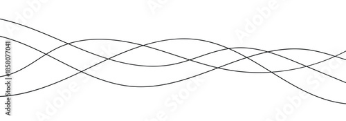 Black abstract wave thin curved lines background for design element and project work. Isolated on white background.