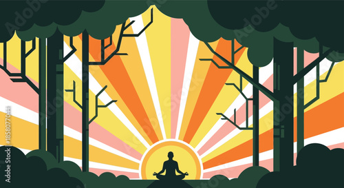 Man meditating at sunrise