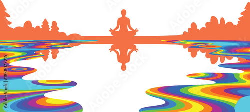 Meditating figure on river